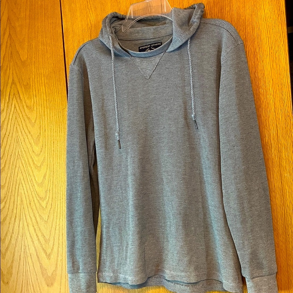 Amongst Others Men’s Gray Thermal Waffle Weave MEDIUM Drawstring Hoodie EUC